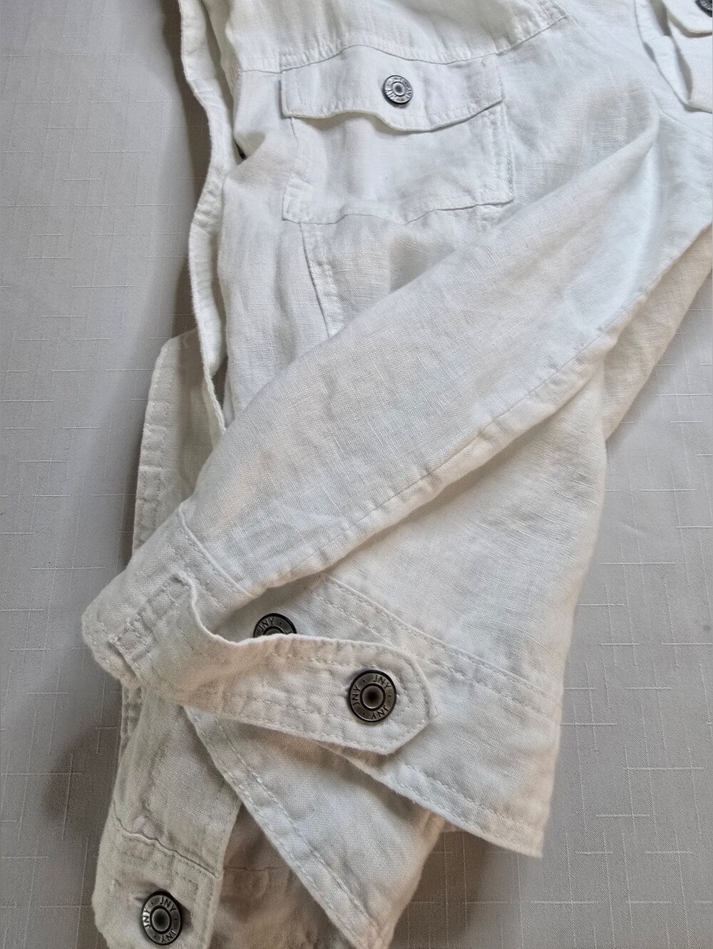 Linen White Lightweight Button-Front Crisp Coastal Jacket - Picture 10 of 10